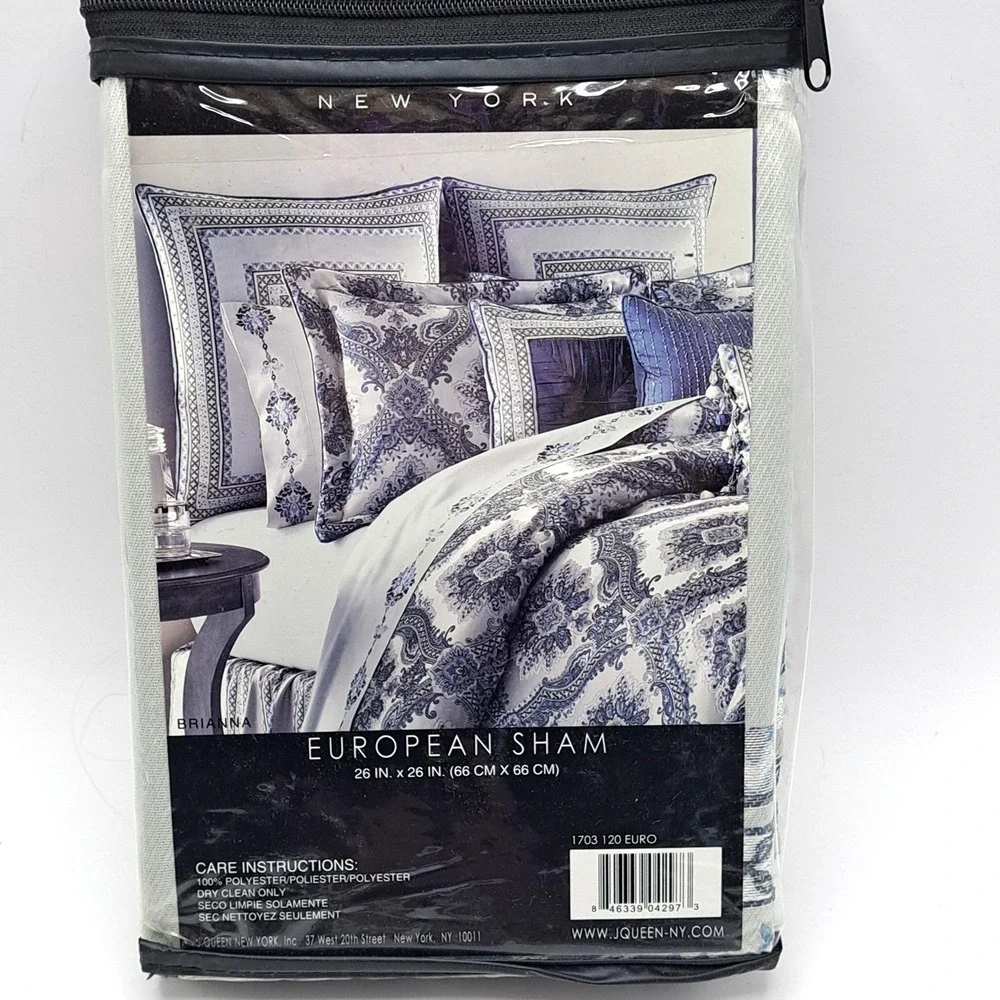 NEW‎ J Queen New York Brianna European Sham 26x26 Blue Jacquard Paisley Damask